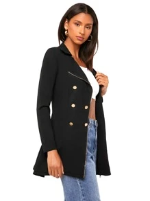 SHEIN Privé Solid Double Breasted Blazer - Black - View 1