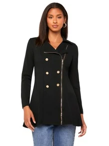 SHEIN Privé Solid Double Breasted Blazer - Black - View 3