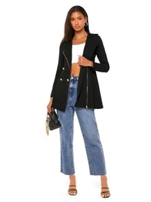 SHEIN Privé Solid Double Breasted Blazer - Black - View 4