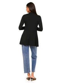 SHEIN Privé Solid Double Breasted Blazer - Black - View 5