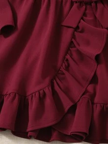 SHEIN Niñas Vestido cruzado ribete con fruncido - Granate - Ver 3