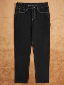 Manfinity Men Stitch Detail Wide Leg Jeans - Black - View 2