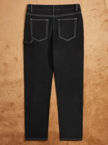 Manfinity Men Stitch Detail Wide Leg Jeans - Black - View 7