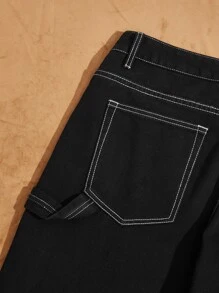 Manfinity Men Stitch Detail Wide Leg Jeans - Black - View 4