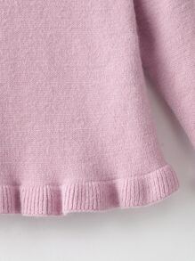 Bebé Jersey de manga raglán bajo con fruncido con pantalones tejidos - Rosa Pálido - Ver 5