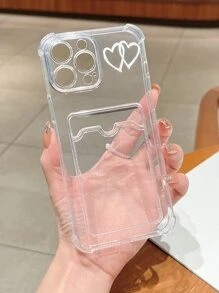 Heart Print Clear Phone Case With Card Slot - Clear - View 2