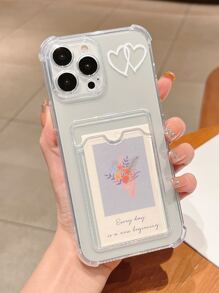 Heart Print Clear Phone Case With Card Slot - Clear - View 3