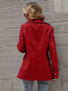 SHEIN LUNE Solid Double Breasted Blazer For New Year Clothes Fall Cloth For Women - Red - View 2