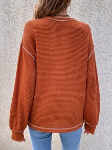 SHEIN LUNE 頂針落肩袖口袋貼布T恤 - 亮橙色 - 查看 2