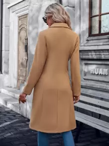 SHEIN LUNE 西裝領雙排釦粗花呢花呢外套 - 卡其色 - 查看 2