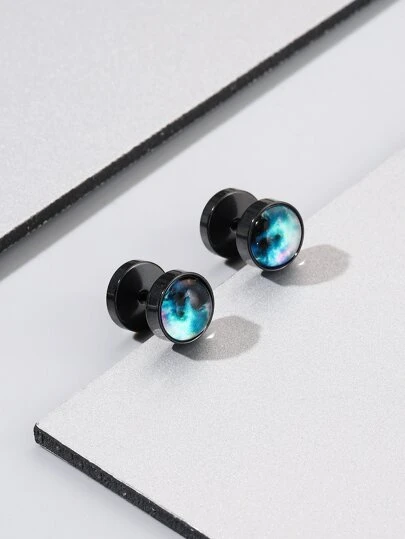 Hombres de moda y populares Aretes redondos con diseño de galaxia, estilo punk hip pop de acero inoxidable para regalo de joyería y para una apariencia elegante