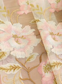 Cortina panel única con hueco con bordado de flor - Beis - Ver 5