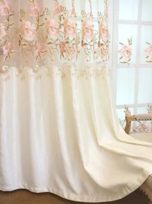 Cortina panel única con hueco con bordado de flor - Beis - Ver 6