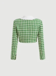 SHEIN MOD Houndstooth Print Peter-pan Collar Overcoat - Green - View 5