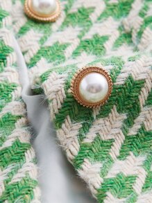 SHEIN MOD Houndstooth Print Peter-pan Collar Overcoat - Green - View 3