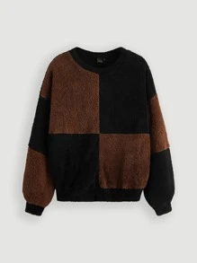 SHEIN MOD Áo nỉ Thả vai Khối màu Flannel - màu đen - Xem 2