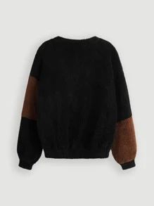 SHEIN MOD Áo nỉ Thả vai Khối màu Flannel - màu đen - Xem 7