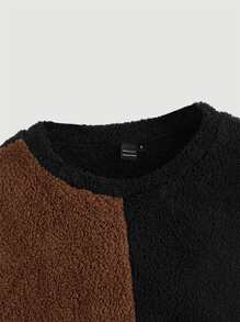 SHEIN MOD Áo nỉ Thả vai Khối màu Flannel - màu đen - Xem 6