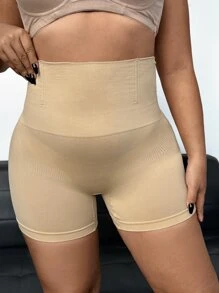 大碼素色寬腰帶塑形短褲不附襯裏