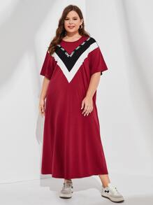 Mulvari Burgundy Red Plus Chevron Print Tee Dress - Burgundy - View 2