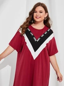 Mulvari Burgundy Red Plus Chevron Print Tee Dress - Burgundy - View 4