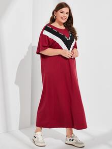 Mulvari Burgundy Red Plus Chevron Print Tee Dress - Burgundy - View 5