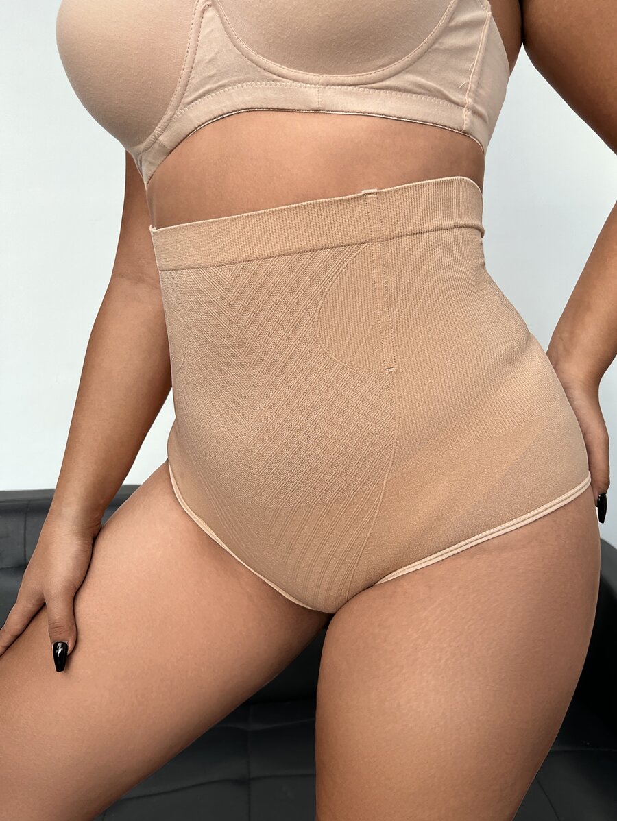 SHEIN Plus Solid High Waist Shapewear Panty - Apricot - View 1
