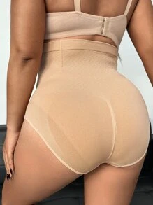 SHEIN Plus Solid High Waist Shapewear Panty - Apricot - View 2