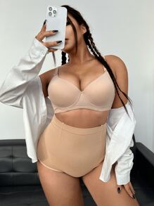 SHEIN Plus Solid High Waist Shapewear Panty - Apricot - View 3