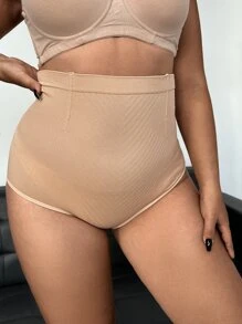 SHEIN Plus Solid High Waist Shapewear Panty - Apricot - View 4