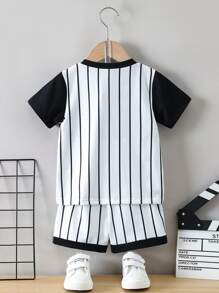 SHEIN Young Boy Striped & Letter Graphic Tee & Shorts