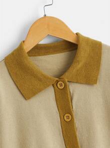 Boys Contrast Collar Drop Shoulder Cardigan - Khaki - View 3