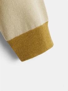 Boys Contrast Collar Drop Shoulder Cardigan - Khaki - View 4