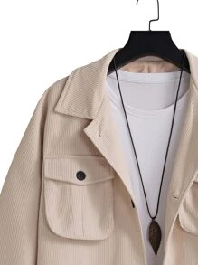 Manfinity Men Flap Pocket Corduroy Jacket Without Tee - Beige - View 4