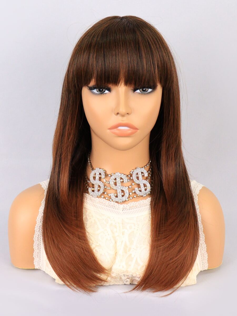 Medium Straight Synthetic Wig With Bangs - Multicolor - View 1