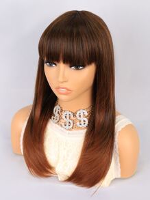 Medium Straight Synthetic Wig With Bangs - Multicolor - View 4