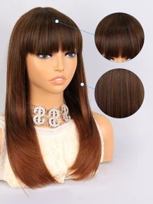 Medium Straight Synthetic Wig With Bangs - Multicolor - View 5