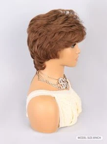 Short Curly Synthetic Wig With Bangs - Light Brown - View 2