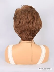 Short Curly Synthetic Wig With Bangs - Light Brown - View 5