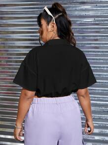 SHEIN SXY Áo sơ mi Plus Size Túi xoắn lại màu trơn Gợi cảm - màu đen - Xem 2