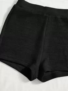 Soleia Conjunto de 2 piezas para mujeres de vacaciones, compuesto por top tubo acanalado negro y shorts tipo ciclista - Negro - Ver 5