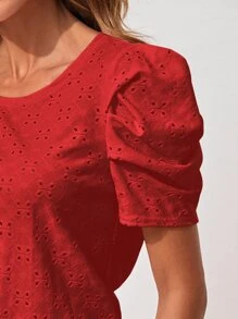 SHEIN Clasi Puff Sleeve Schiffy Tee - Red - View 3