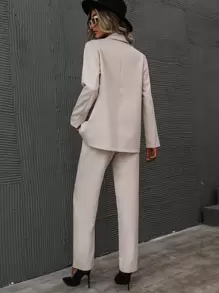 Chiquease Single Button Lapel Collar Blazer & Tailored Trousers - Apricot - View 2