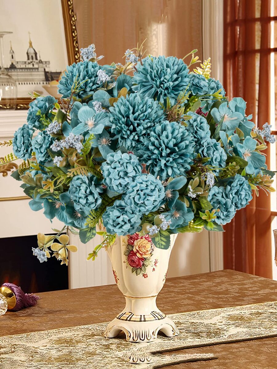 1 件装大号人造牡丹花丝茶玫瑰花束菊花塑料植物新娘花束情人节假植物婚礼装饰 DIY 花环材料，新娘手捧花装饰配件，婚车装饰，门楣拱门装饰，家居，餐厅，卧室，花瓶装饰，生日派对装饰材料新年礼物，情人节，礼物 - 彩色 - 查看 1