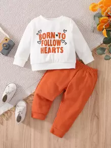 男嬰標語和愛心圖案套頭衫和運動褲 - 彩色 - 查看 1