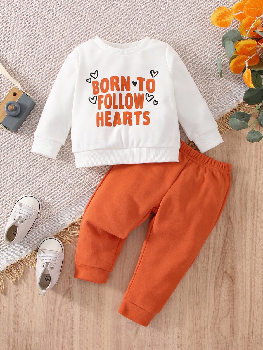 男嬰標語和愛心圖案套頭衫和運動褲 - 彩色 - 查看 1