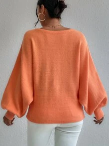 Chiquease Graphic Pattern Lantern Sleeve Jumper - Orange - View 2