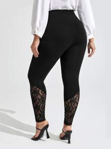 SHEIN Privé Plus Contrast Lace Elastic Waist Leggings