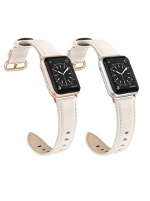 Plain PU Watchband Compatible With Apple Watch - Beige - View 2