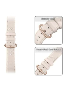 Plain PU Watchband Compatible With Apple Watch - Beige - View 3